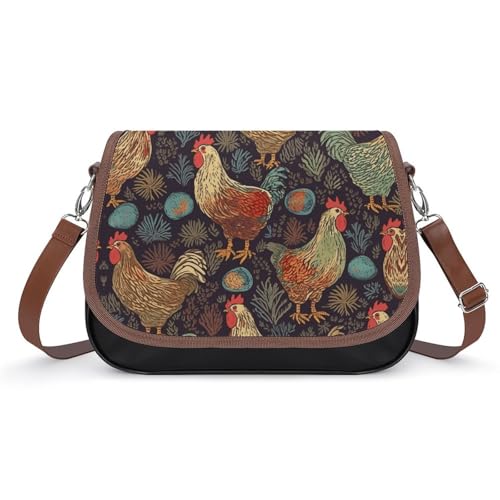 Sac à bandoulière en cuir synthétique de designer imprimé poulet chic