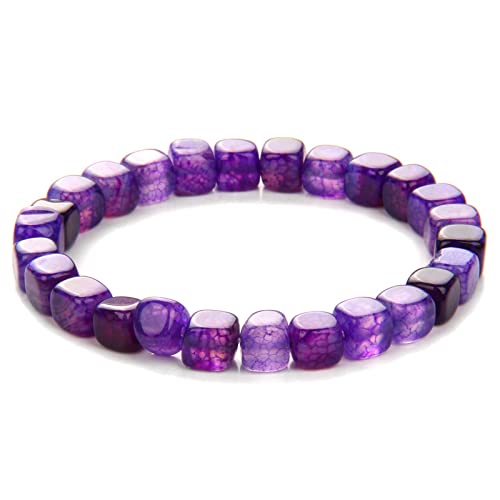 Bracelet en agate naturelle multicolore YZCIS, l'excellence des pierres carrées