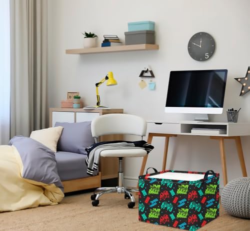 Image of CLOCOR Rectangular Storage Basket Empty,Gift Basket,Waterproof Storage Bin with Handles,Room Decor(Game On)