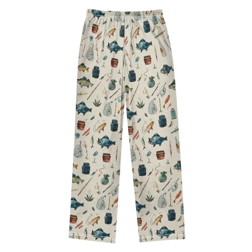 Pattern Of Fishing Themed Lounge Pajama Pants Soft PJ Bottoms for Sleepwear Ages 6-14 Years2