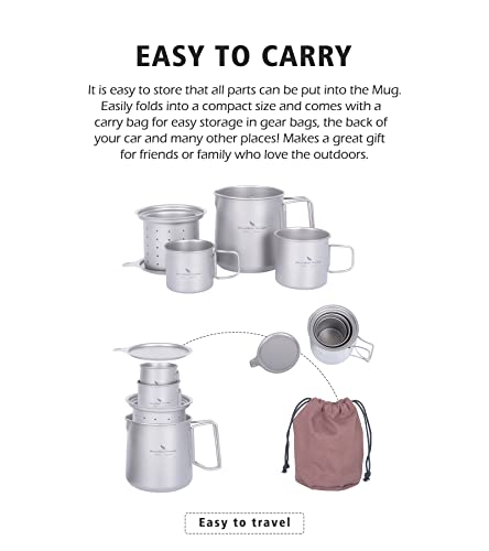 Boundless Voyage Titanium 500Ml Mug With Lid And Strainer Filter Ultralight Tea Cup With Partable Foldable Handles For Outdoor Camping Hiking Backpacking (3 Cups Set) #TOP4