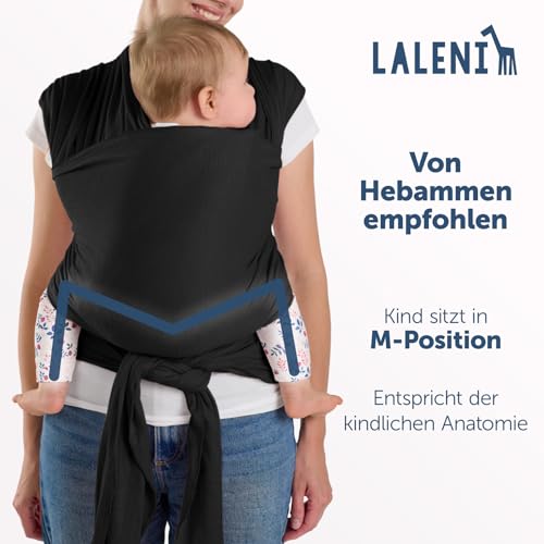 Laleni Tragetuch Baby neugeboren bis 15 kg aus weicher Baumwolle - Babytrage Neugeborene ab Geburt - OEKO-TEX zertifiziertes Tragetuch Kleinkind - Wickeltuch Baby mit 5,10 m Länge - Trage in Schwarz