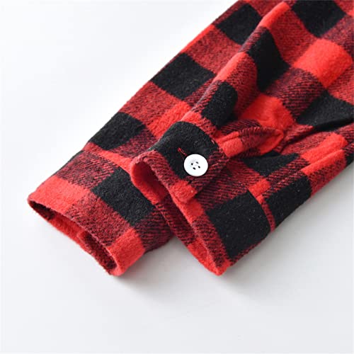 Boys Grid Check Shirt Plaid Buffalo Cardigans Button Down Lapel Shacket Teen Girls Fleece Jacket Cotton Coat Fall2