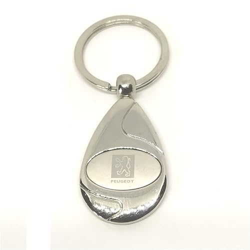 Station Mania Compatible avec Porte-clés Peugeot Logo Forme ovoide en métal argenté dans Son étui Cover