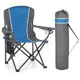 HIGH POINT SPORTS Campingstuhl Faltbar Klappstuhl mit Getränkehalter Angelstuhl Campingsessel Klappbar bis 160kg Faltstuhl Camping Blau-grau