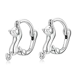 925 Sterling Silver Cat Huggie Hoop Earrings for Women Girl Hypoallergenic Cute Cat Hoop Earrings An