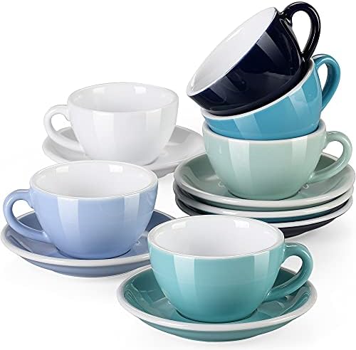 LOVECASA Porcelain Espresso Cups with Saucers - 80 ml - Set of 6, Hot Assorted Colors Cup & Saucer Sets