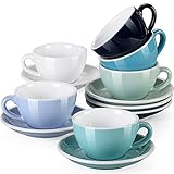 Cappuccinotassen Set porzellan, LOVECASA 12-teilige Kaffeetassen mit Untertassen für 6 Personen, Espressotassen Set