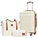 Produktbild COOLIFE Koffer-Set Trolley Koffer ABS Hartschale Reisekoffer 4 Rollen TSA-Schloss einziehbarer Trolley Der Koffer Enthält 1 Reisetasche und 1 Kulturbeutel (Weiß/Braun, Handgepäck-Set 3tlg)