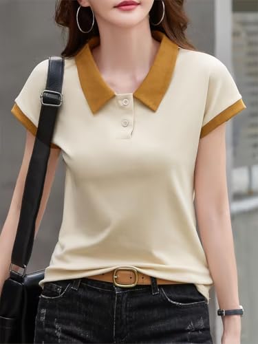Image of GLASGO Pure Cotton Regular Fit Plain Solid Classic Polo Collar Half Sleeve T-Shirt for Women (Colors: Beige, Mustard, Gray, Pink)