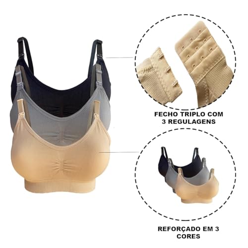 Sutiã de Amamentação Reforçado com Bojo Removível Macio Sem Aro (BR, Alfa, GG, Regular, BEGE/CINZA)