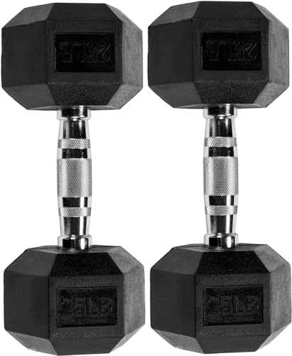 Fitvids Rubber Encased Hex Dumbbell – 25LB – 25LB Pair – Black - Image 4