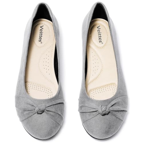 Image of Veittes Women's Wide Width Flat Shoes, Dressy Round Toe Slip On, Soft Comfortable Office Work Daily Walking Ballet Flats.