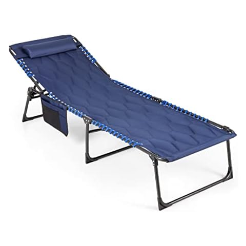 ALPHA CAMP Sonnenliege Liegen Camping Outdoor, Campingliege Klappbar Cyan-Blau Feldbett Klappbett mit verstellbarem Rückenteil und Kopfkissen für Garten, 200 x 68 cm Cover