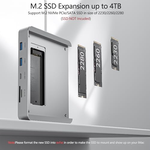 Image of USB C Hub for iMac 24 inch 2021 /2023 /2024, 8 in 1 iMac USB Hub with M.2 SSD Expansion (SSD Not Included)，with USB A /C 3.2 10Gbps, SD /TF, HDMI iMacM1 M3 M4 Dock Accessories