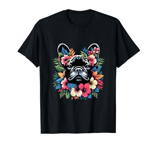 Lindo bulldog francés flores tropicales verano Camiseta