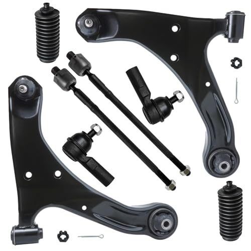 Image of Detroit Axle - Front 8pc Control Arms Kit for 2006-2013 Suzuki Grand Vitara, 2 Lower Control Arms 4 Tie Rod Ends 2 Boots 2007 2008 2009 2010 2011 2012 Replacement