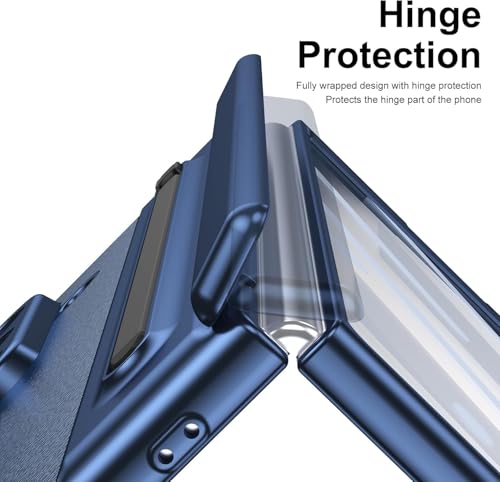 Image of amazon basics Luxury Vegan Leather Case for Samsung Galaxy Z Fold 6 - Ultra Slim Protective Cover with Integrated S Pen Holder & Raised Camera Guards - Blue