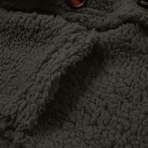 Clothes For Women, Fuzzy Fleece Jacket Jean Jackets For Women Women's Fall Winter V-Neck Plush Single-Breasted Hooded Jacket With Pockets Fleece Jacket Coat Button Double Breasted (Dark Gray,X-Large) #TOP7