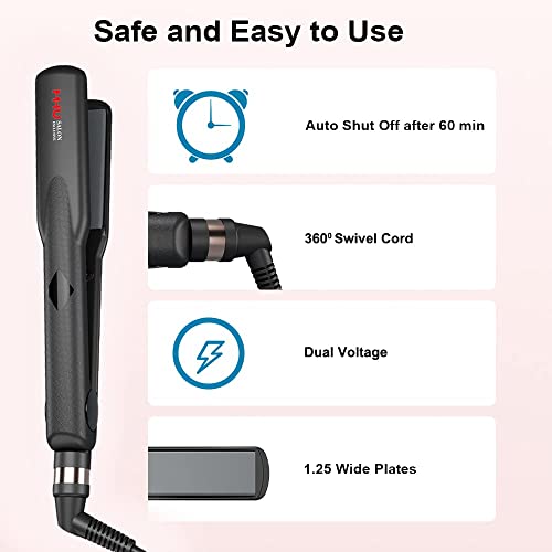 Hair Straightener And Curling Iron With Adjustable Temperature,1.25 Inch Wide Dual Voltage Floating Ceramic Plate 2 In 1 Flat Iron With Auto Shut Off #TOP7