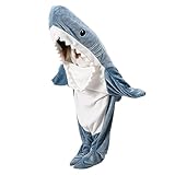 Shark Blanket Hoodie for Adult Kids,Cartoon Shark Costume, Super Soft and Cozy Flannel Shark Hoodie
