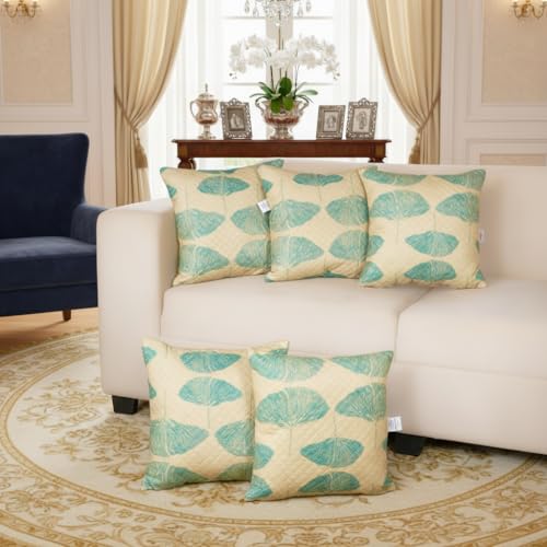 Image of STITCHNEST 'QuadraNest' Series Printed Quilted Velvet Cushion Cover 16x16 Inch Set of 2 | Premium Soft Fabric, Washable & Fade Resistant | Decorative Living Room Cushion Covers | Botanica Weave