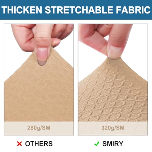 Image of Smiry Waterproof Seat Covers for Dining Room Chairs, No Rear Covers | Stretch Jacquard Removable Washable Chair Seat Slipcovers Protector, Set of 8, Camel