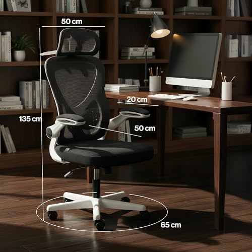 Image of DROGO Ergonomic Office Chair for Work from Home with Breathable Mesh, Flip-up Armrest, Adjustable 3D Headrest & Lumbar Support | Computer Chair for Study | Gaming Chair with 130 Recline (White /Black)