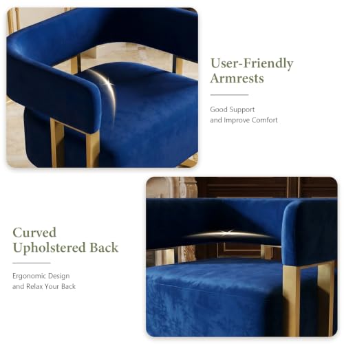 Image of Navy Blue Velvet Accent Chairs Set of 2, Barrel Armchairs Living Room | STHOUYN Bedroom Side Chairs, Velvet Upholstery, Curved Barrel Design, Padded Armrests, Wide Seats, Office Small Space Seating