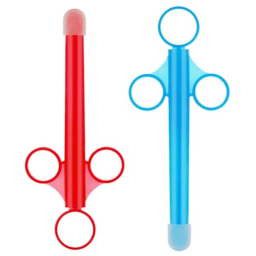 Image of Lube Applicator for Women Man, 2PCS Injector with 10ml Scale Smooth Rounded Cap, Reusable, Easy to Clean (Blue-Red)