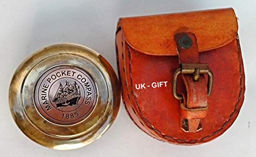 UK Gift Brújula de Bolsillo de Estilo Vintage 1885 con Funda de Piel