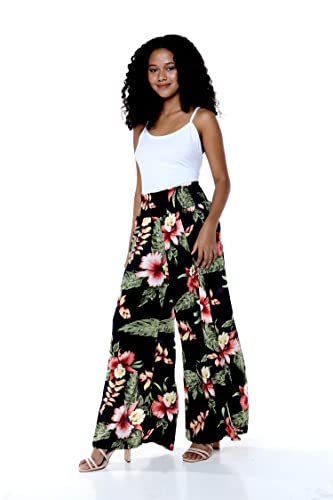 Lady High Slit Wide Leg Pants in Pacific Palm Navy3