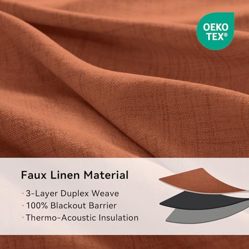 Image of 100% Blackout Shield Linen Textured Total Blackout Curtains for Bedroom 84 Inches Long, Orange Grommet Curtains for Living Room, Thermal Insulated Room Darkening Drapes, 50 inch W x 84 inch L, 2 Panels