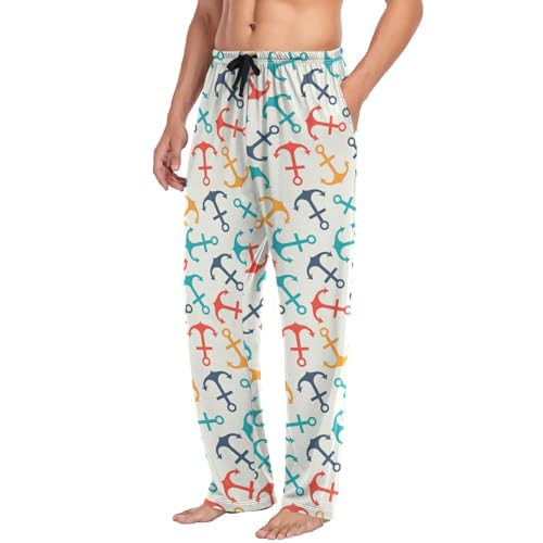 Retro Nautical Anchors Mens Pajama Pants Lounge Men's Pajama Bottoms Soft Sleep Pants With Pockets M3