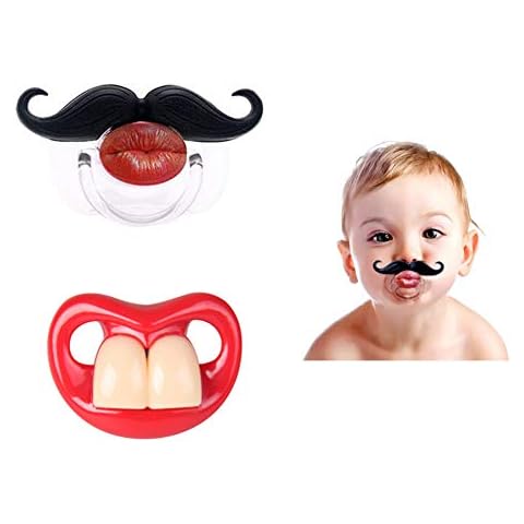 FLYPARTY 2Pcs Funny Teeth And Mustache Pacifier,Cute Gentleman Mustache Designed Baby Pacifiers for Soothe Your Newborn Baby, Infants,Toddlers Cover