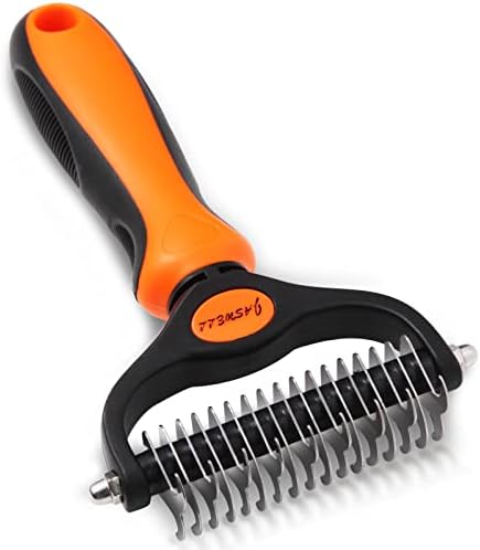 JASWELL Pet Grooming Tool Dematting Comb for Dogs& Cats 2 Sided Undercoat Rake for Easy Mats &Tangles Removing