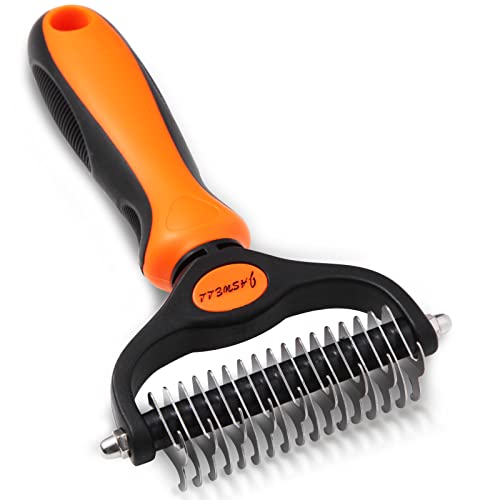 JASWELL Pet Grooming Brush- 2 Sided Undercoat Rake for Dogs &Cats-Safe and Effective Dematting Comb for Mats&Tangles Removing-No More Nasty Shedding or Flying Hair