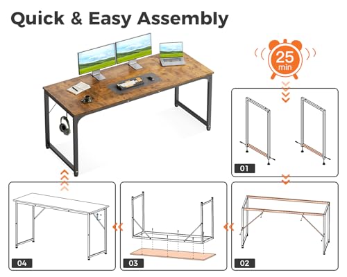 Image of Casaottima 63 Inch Computer Desk for Home Office, Study Writing Table for Small Spaces, Simple Modern Desk with Headphone Hooks, Rustic Brown