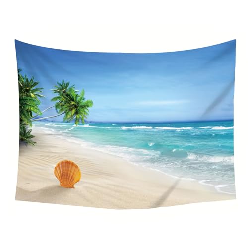 Tapiz de pared decorativo de 150 x 150 cm con paisaje de playa y cocoteros 5