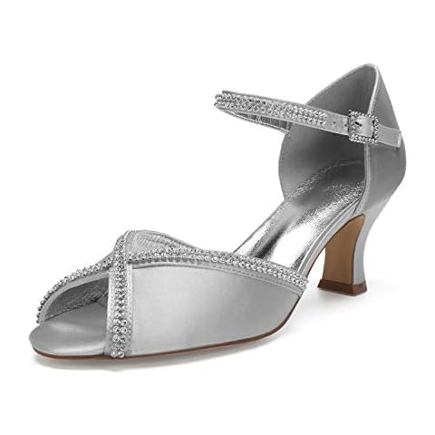 MarHermoso Womens Ankle Strap Kitten Heel Elegant Dressing Shoes Silver Cover