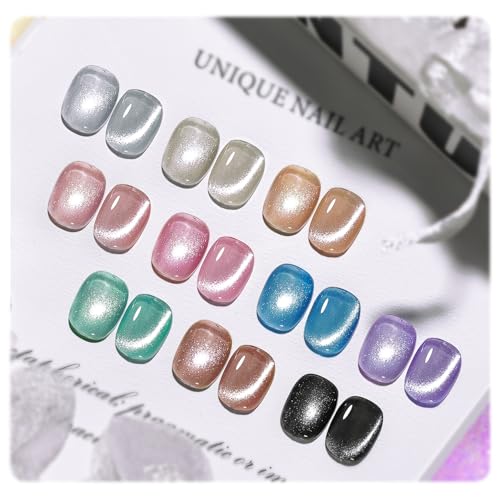 JODSONE Cat Eye Gel Nail Polish Set 10 Colors Green Pink Blue Purple Black with Base Coat Top Coat and Magnet Stick Salon Nail Art Manicure Gift for Women Gift 10Color-CE-2