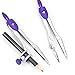 Vobou 10 Pieces Math Geometry Kit Set Student Supplies with Shatterproof Storage Box,Includes Rulers,Protractor,Compass,Eraser,Pencil Sharpener,Lead Refills,Pencil,for School and Drawings（Purple）