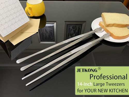 image for JETKONG 2 Pcs 14-Inch Food Tweezers Stainless Steel Tweezer Tongs Extr