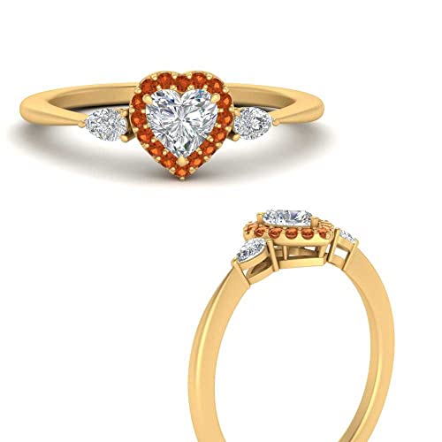 Image of 55Carat Choose Your Gemstone Halo Pear Accent Diamond CZ Ring Yellow Gold Plated Heart Shape Petite Engagement Rings Everyday Jewelry Wedding Jewelry Handmade Gifts for Wife US Size 4 to 12
