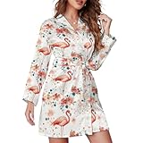 Suave y cómodo: esta bata de manga larga está hecha de poliéster de alta calidad, proporcionando una sensación suave y cómoda. La tela garantiza que te encantará usar esta bata mientras te relajas en casa. Perfecto como bata de baño con estampado floral de flamenco rosa para mujer