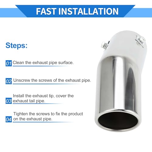 VekAuto 1 Pc Curved Exhaust Tip 1.1" - 2.4" Inlet 2.5" Outlet 7.1" Length Tailpipe Universal Car Bolt on Stainless Steel Silver Tone Rear by VekAuto - Image 8