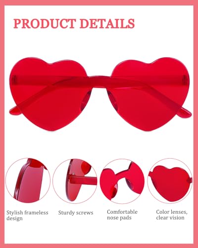 Heart Shaped Sunglasses for Women Trendy Heart Sunglasses Rimless Transparent Glasses Colorful Rave Party Favors3
