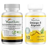 Vegan Vitality Multivitamin + Veganes Omega 3 Paket – Multivitamine 6 Monate (180 Tabletten) & Omega 3 aus Algen DHA 2 Monate (60 Kapseln) – Nahrungsergänzung für Veganer & Vegetarier