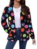 Lady Fall Fleece Soft Zip Up Cardigan Zipper Indoor Warm Coat Floral L