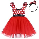 IBTOM CASTLE Wedding Costume for toddler Little Girl Tutu Skirt Cartoon Ear Headband Polka Dot First Birthday Halloween Costume Princess Outfits X# Red Short Dress+Headband 18-24 Months